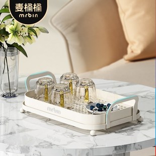 麦桶桶茶盘家用茶具水杯双层沥水客厅茶几水果盘长方形放茶杯托盘