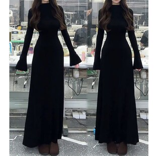 舒胡蕾茶香可颂【长款版 】半高领连衣裙时尚万能打底裙秋冬修身