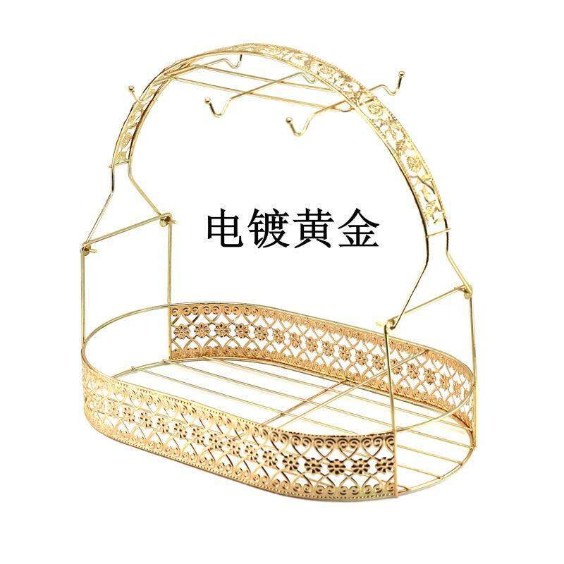 咖啡杯架收纳沥水欧式架子挂架铁艺碟水杯金色置物架茶具杯具黑色