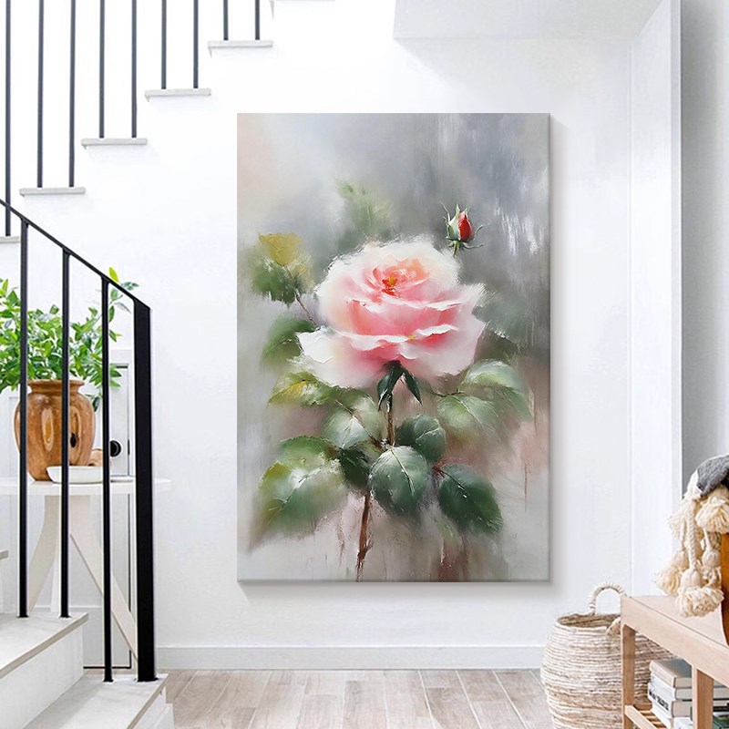 富贵花开牡丹花卉玄关手绘油画中式客厅装饰画印象派卧室床头挂画图片