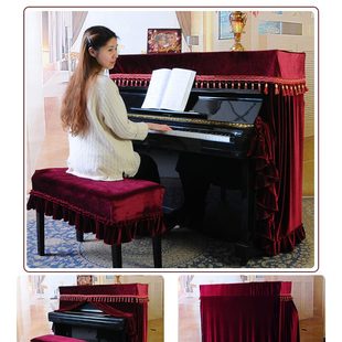 钢琴轻奢防尘罩钢琴罩罩巾简约现代半罩凳套高档丝绒罩盖布全黑色
