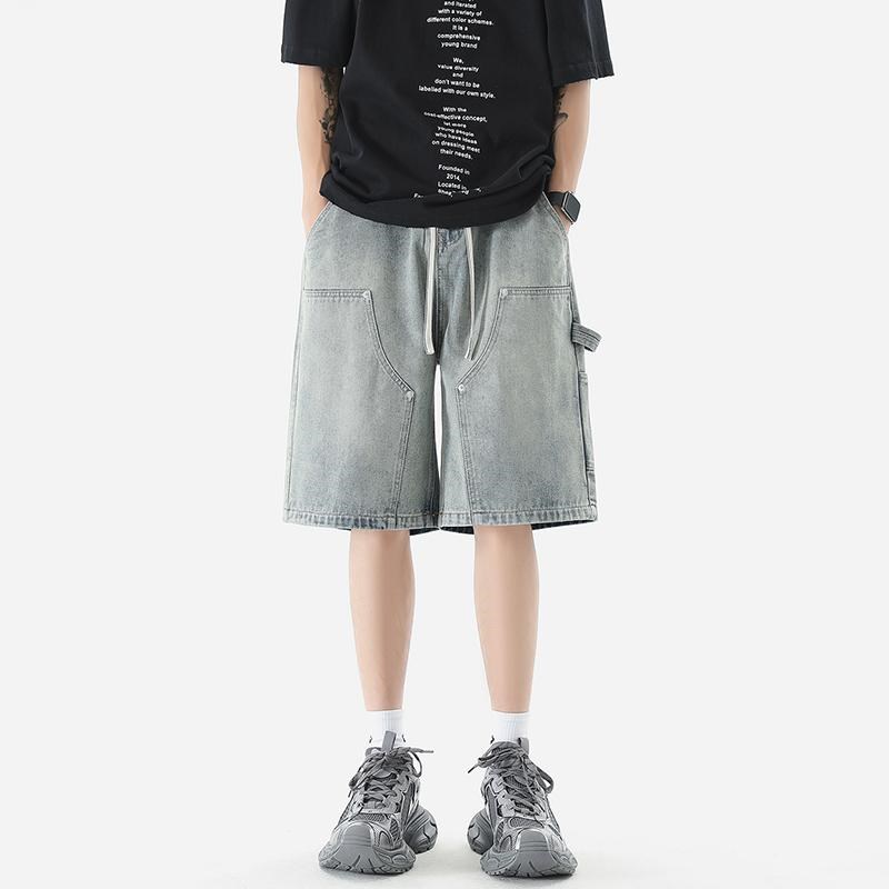 牛仔短裤男款夏季美式潮牌宽松直筒工装五分裤男生休闲百搭裤子潮图片
