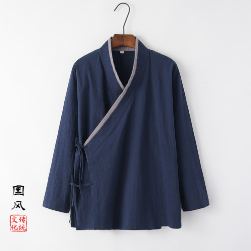 秋季新款休闲国潮唐装男长袖棉麻中国风中式复古服装居士汉服外套
