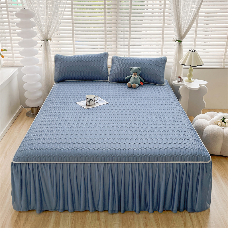 床裙乳胶凉席三件套夏季纯色床垫冰丝席空调软席子1.8m床罩可机洗