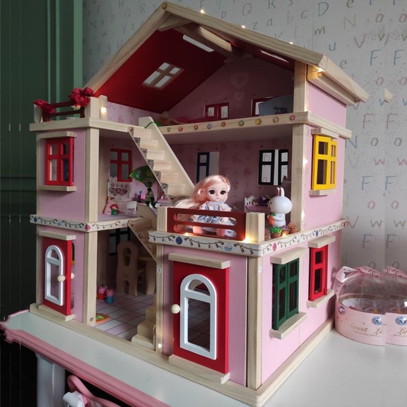 diy益智儿童玩具房子木女孩过家家公主别墅小屋幼儿园区角娃娃屋