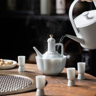 日式 展瓷甜白一壶六杯温酒器酒具套装 酒器简约脚杯酒具家用套组