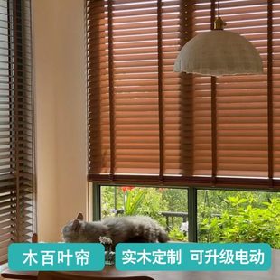 电动木百叶窗帘客厅书房茶室防水防污防霉遮光 实木百叶帘新中式