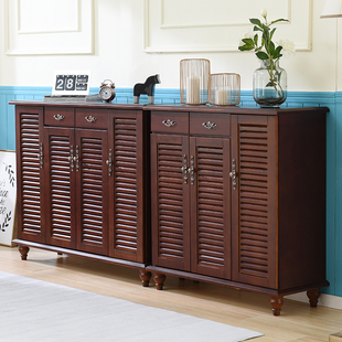 柜简约现代家用门厅柜百叶门透气多层收纳大容量进门玄关柜 实木鞋