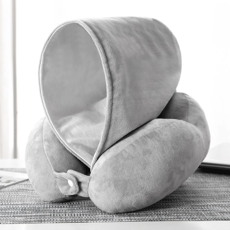 恋尚优连帽U型枕便携护颈枕遮光带帽子脖子u形枕飞机旅行颈椎枕头