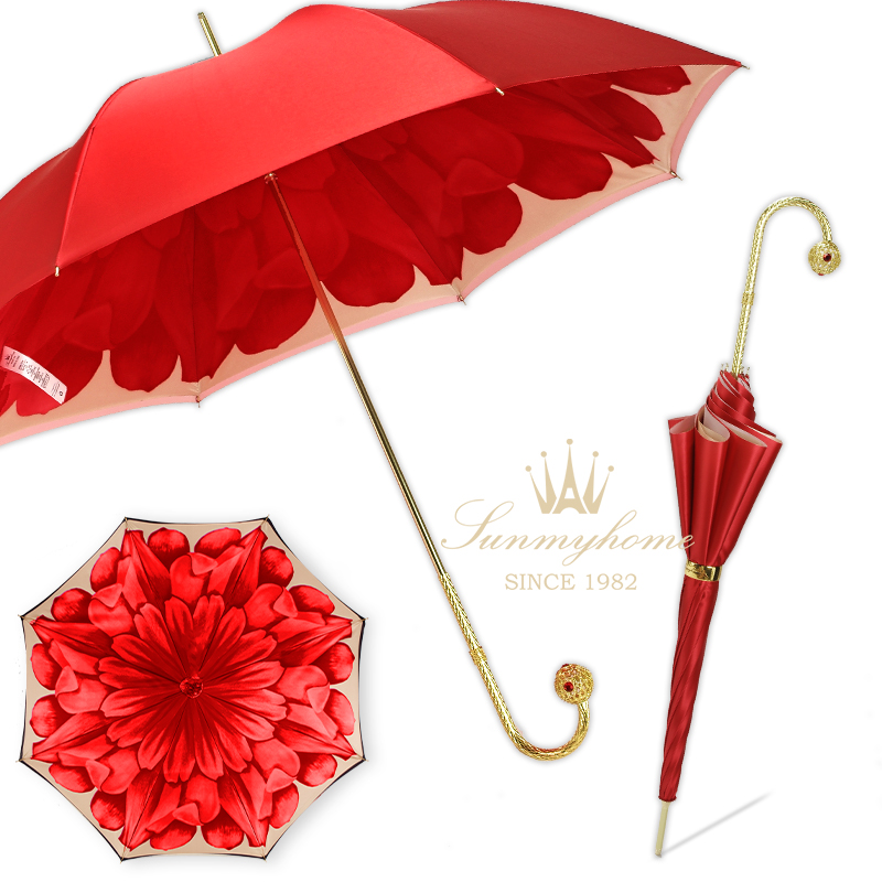 SUNMYHOME宝石玲珑结婚伞长柄新娘伞大红色雨伞出嫁伞婚庆婚礼
