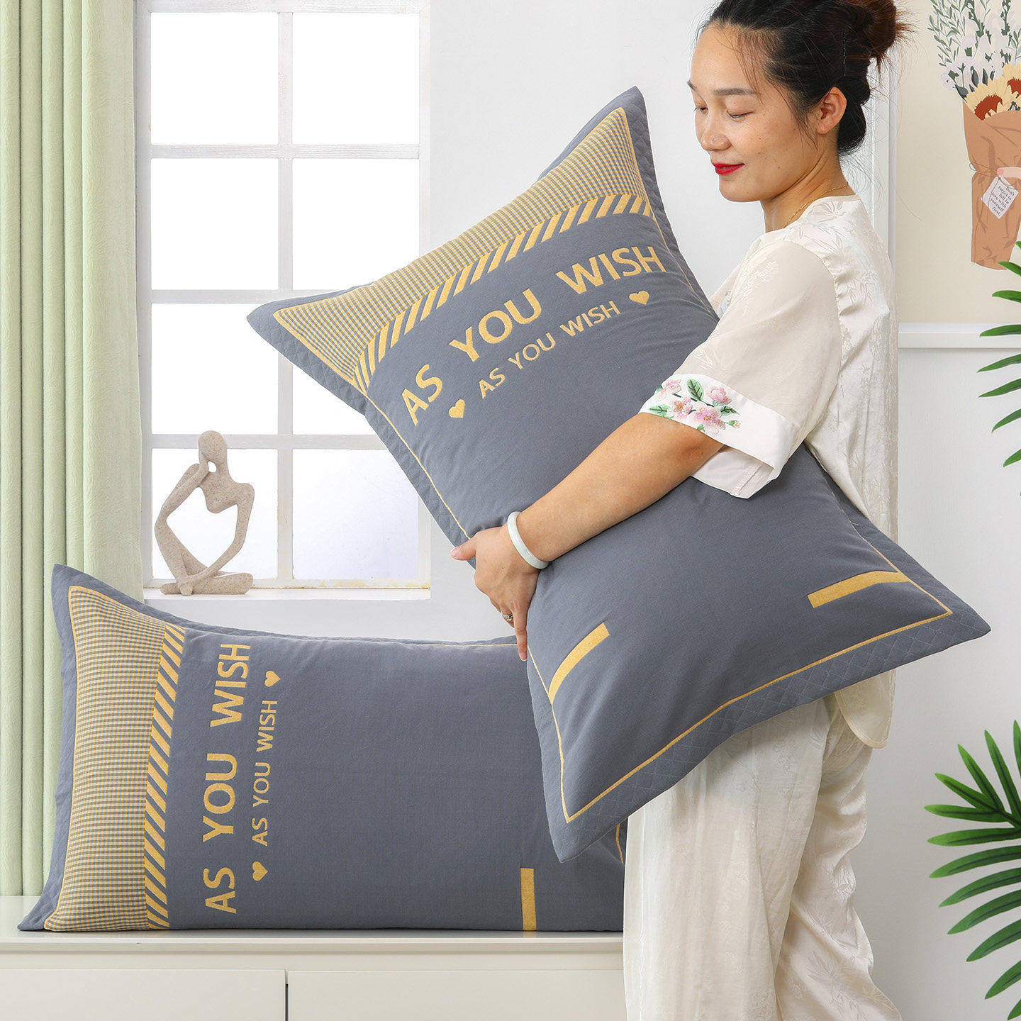 纱布纯棉枕套单条装加大加厚情侣枕头套家用成人枕芯套透气吸汗