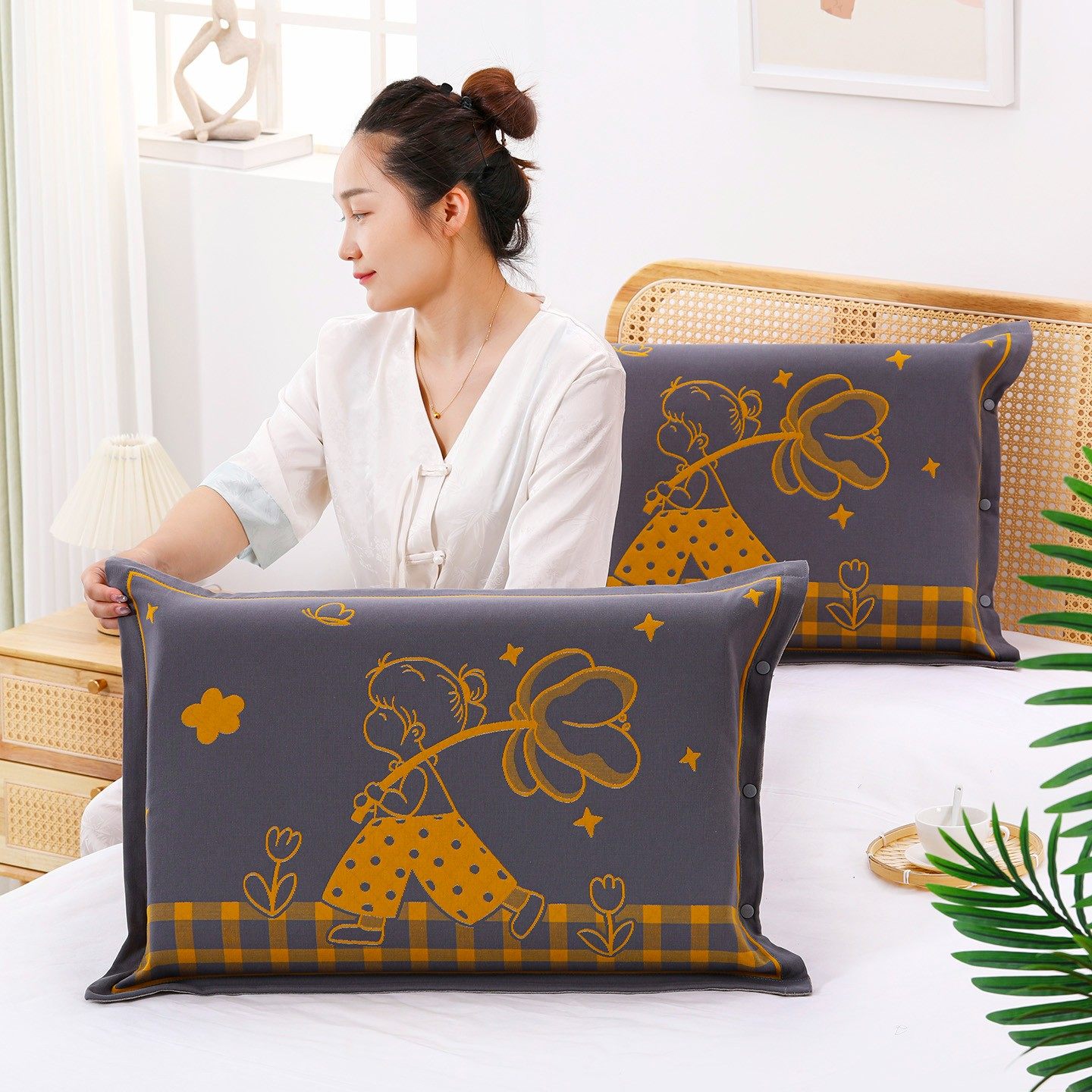 加厚纯棉纱布枕套一对成人45*65乳胶枕头套单人枕芯套枕套一对装,床上用品,枕套,淘宝优惠券,粉丝福利购,淘宝优惠卷