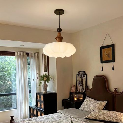 中古风南瓜卧室吊灯胡桃木覆古禅意法式饭厅灯高级感儿童房间灯具