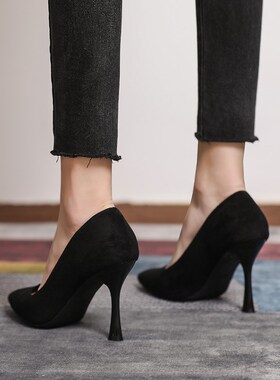 316-60 小码绒面高跟鞋t女3细跟工作鞋大码女鞋41 43加肥加宽单鞋