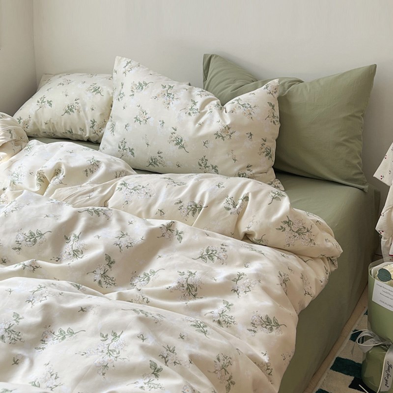 日式碎花全棉床单四件套1米8纯棉小清新床笠2M被子罩床上三套件