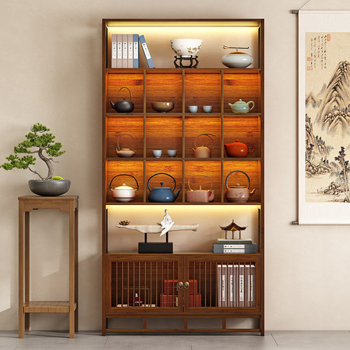 博古架新中式实木多宝阁茶叶置物架茶室茶具收纳客厅办公室展示柜
