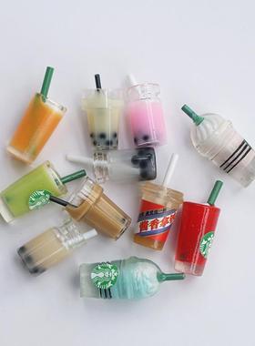 迷你仿真牛奶瓶饮料奶茶冰淇淋吸管杯子微缩食玩治愈小摆件diy