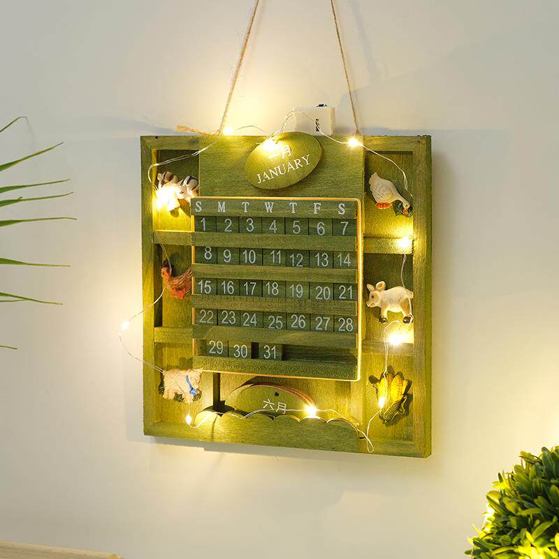 创意木制挂墙日历复古万年历家居墙面客厅日期摆设挂历装饰品道具