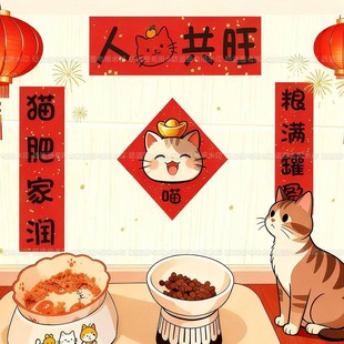 宠物迷你猫咪狗窝对联2026可爱门联装饰品猫狗舍春节新年布置场景