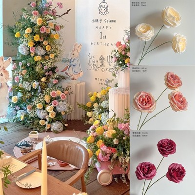 仿真花3头奥斯汀玫瑰婚庆装饰婚庆美陈假花 韩式花排插花绢花
