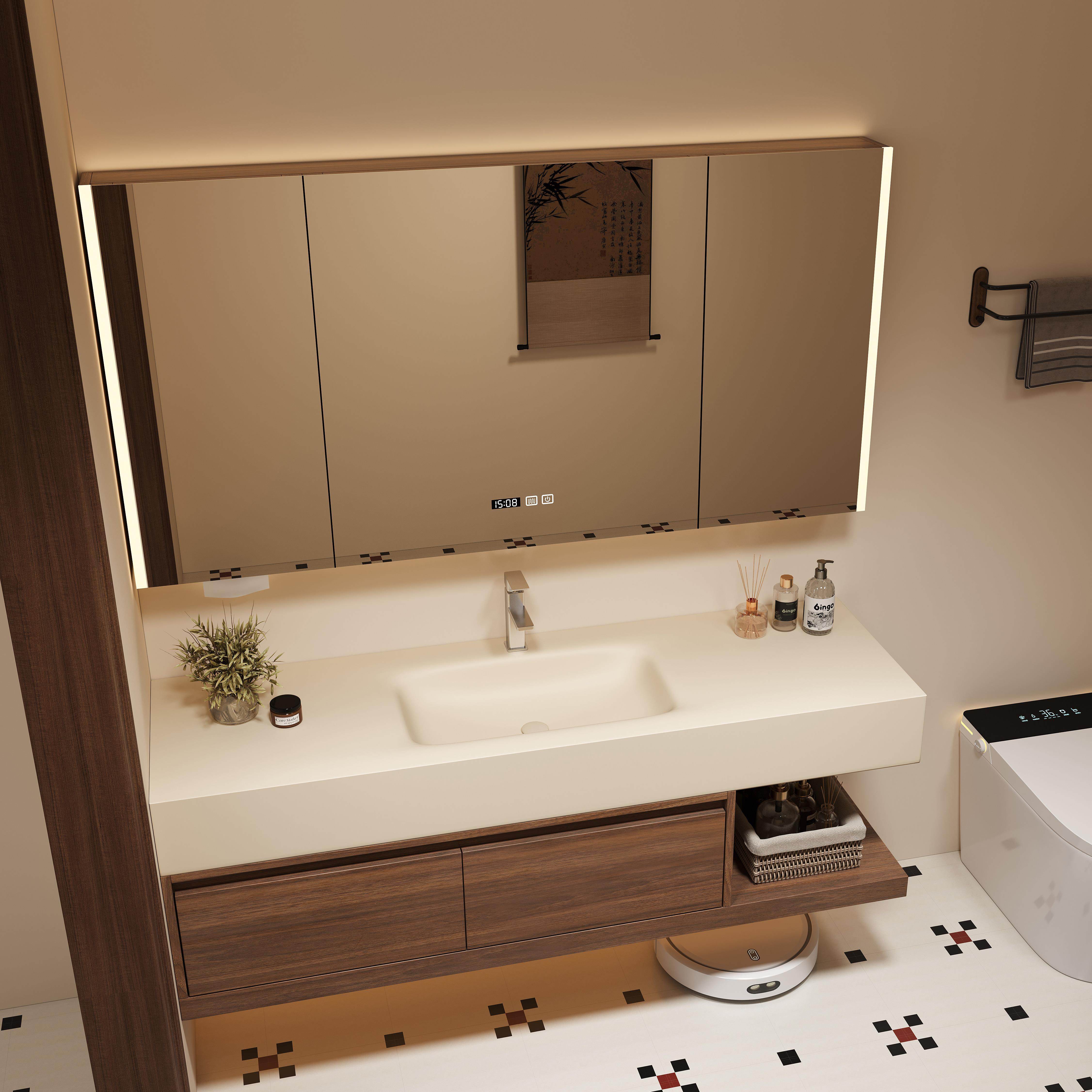 岩板热弯一体盆中古风浴室柜洗漱台卫生间洗手盆柜组合,家装主材,浴室柜组合,淘宝优惠券,粉丝福利购,淘宝优惠卷