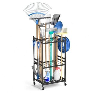 带存储钩 重型钢花园工具架 黑色实用架防锈多功能阳台重型载物