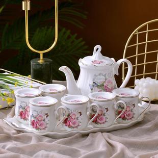 带盖杯款欧式下午茶茶具套装家用待客景德镇陶瓷质带茶盘陪嫁送礼