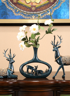 创意欧式招财鹿摆件美式家居摆设客厅玄关电视柜软装饰品开业礼品