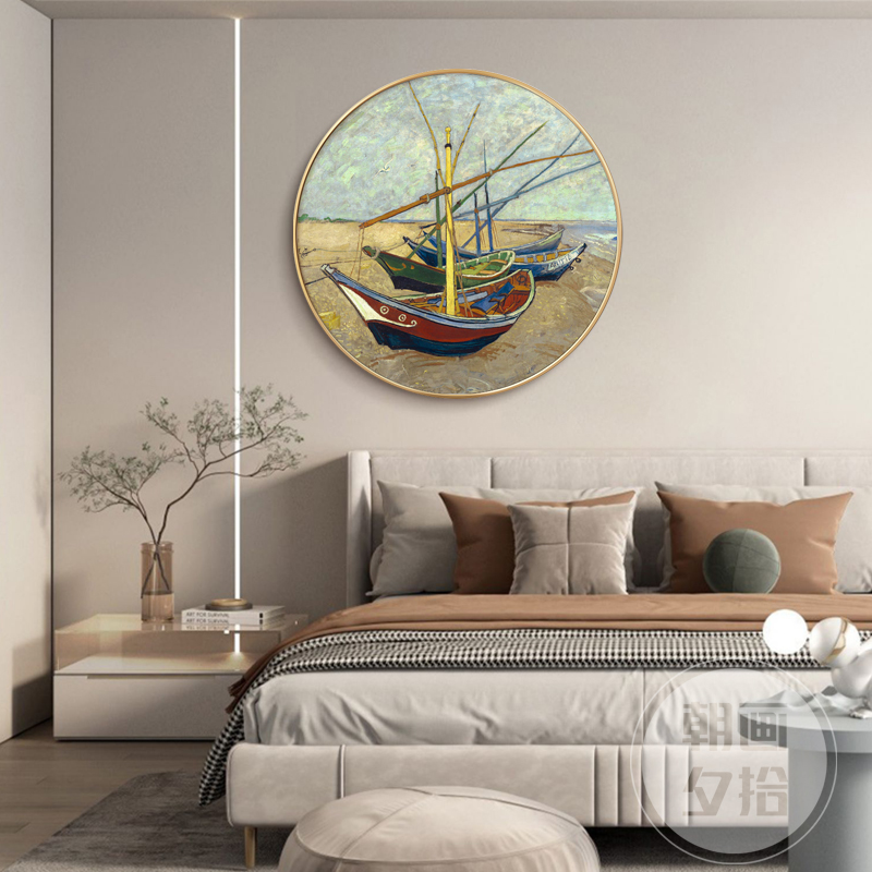 梵高名画向日葵客厅装饰画北欧轻奢餐厅饭厅背景墙挂画圆形壁画图片