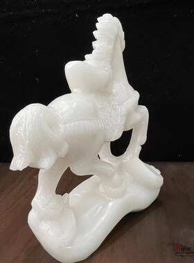 马上发财摆件天然白玉新中式家居客厅老板领导办公桌装饰品工艺品