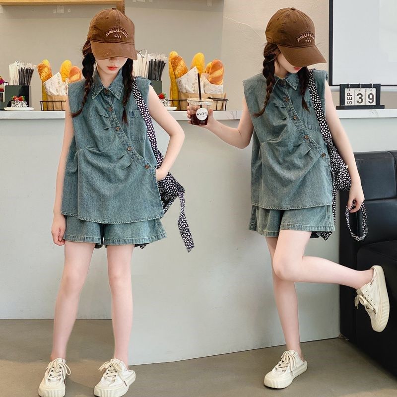 女童夏季薄款牛仔套装2024新款女大童洋气时髦宽松马甲短裤两件套,童装/婴儿装/亲子装,套装,淘宝优惠券,粉丝福利购,淘宝优惠卷