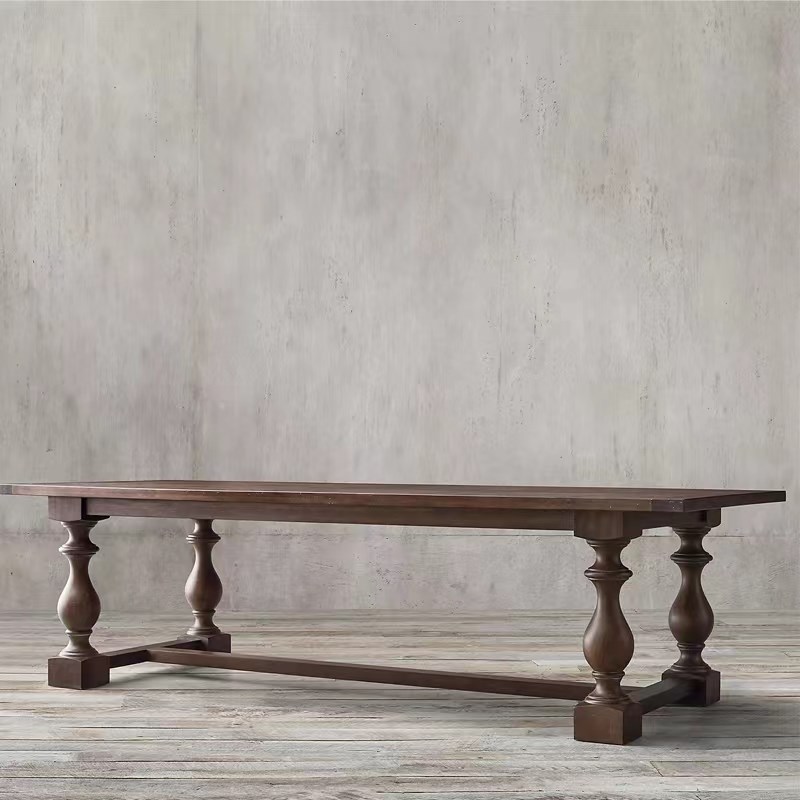 法式复古原木实木餐桌家用客厅长桌美式乡村别墅民宿长方形餐桌椅