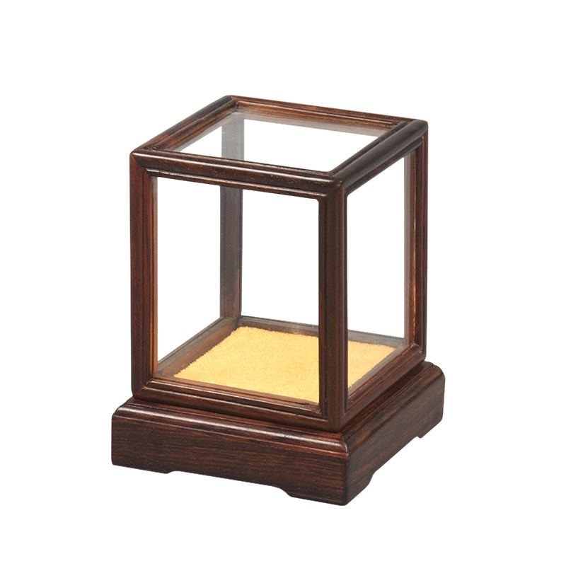 大红酸枝雕刻工艺品摆件玻璃罩古玩核桃透明防尘迷你手掌玻璃罩子