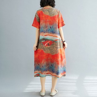 时尚妈妈连衣裙大码宽松泰国海南三亚中老年海边度假休闲沙滩裙夏