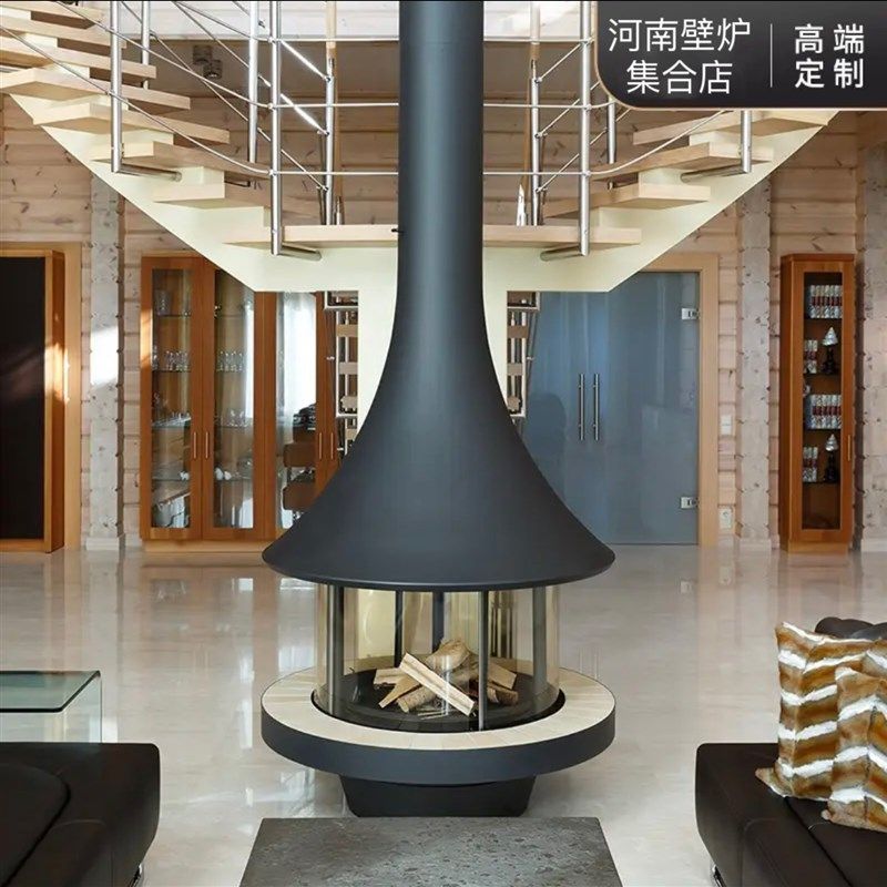 定制悬挂式喇叭壁炉酒店大厅民宿真火燃木柴酒精取暖器装饰3D雾化