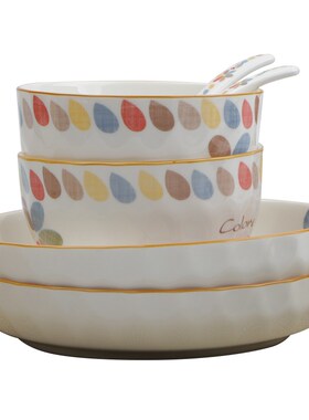 敏杨 七彩旋律16头礼盒餐具套装 家用吃饭碗碟汤碗面碗节日送礼