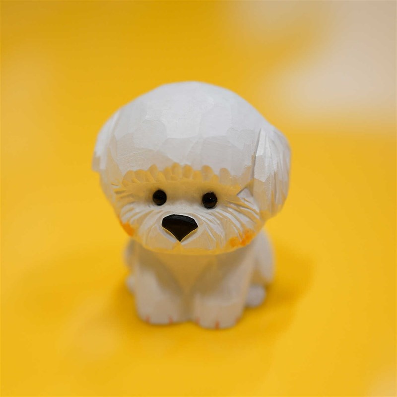 木刻自习室可爱线条小狗木雕比熊泰迪玩偶车饰摆件桌面装饰玩具