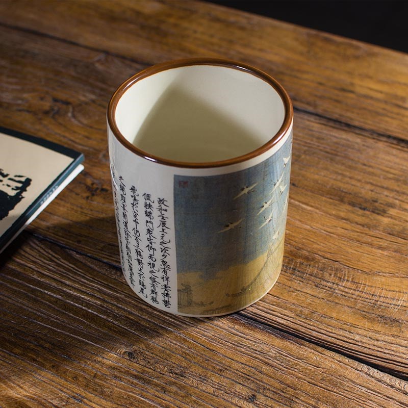 文创陶瓷毛笔筒宋徽宗瑞鹤图轻奢高级感中国风仿古插笔筒书法国画