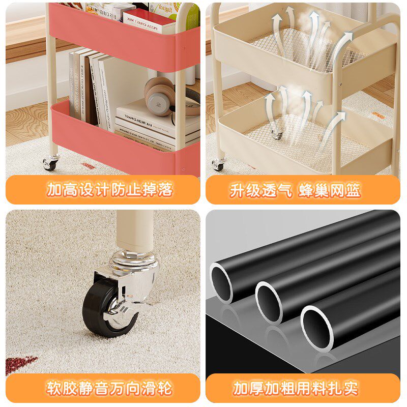 可移动中古风小推车沙发边几复古置物架茶几桌子客厅零食床头边柜