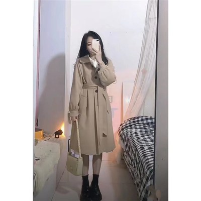 145小个子风衣外套女150cm矮个子显高设计感宽松中长款大衣xxs秋