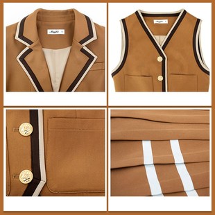 2023早春新款英伦学院风套装高级感西装马甲叠穿高级感冬装三件套