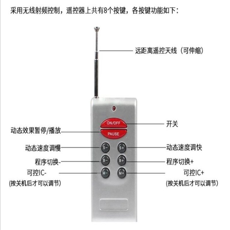 WS2811全彩灯带RF无线射频遥控器1903幻彩12V流水16703灯条控制器