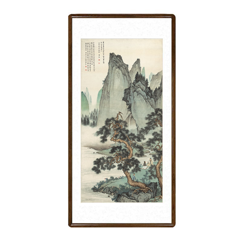 国画山水人物画新中式客厅玄关装饰画办公室竖版字画陈少梅松泉图