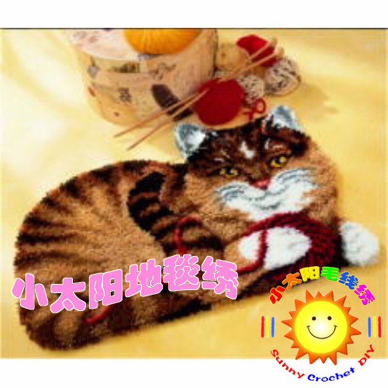 cc段段绣/毛线绣/地毯绣/绒绣/钩针绣 挂毯 坐垫 猫咪毛线球