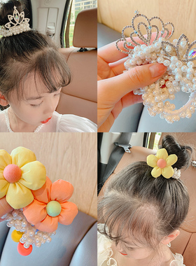 儿童皇冠头饰公主头绳简约气质高颜值丸子头珍珠发圈女孩扎头发饰