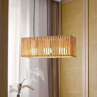 日式原木吧台吊灯复古侘寂风餐厅收银台餐桌灯实木艺茶室禅意灯具