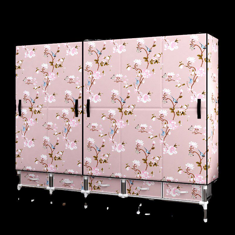 开门式简易衣柜家用卧室布衣柜钢管加粗加固加厚全钢架布艺带抽屉