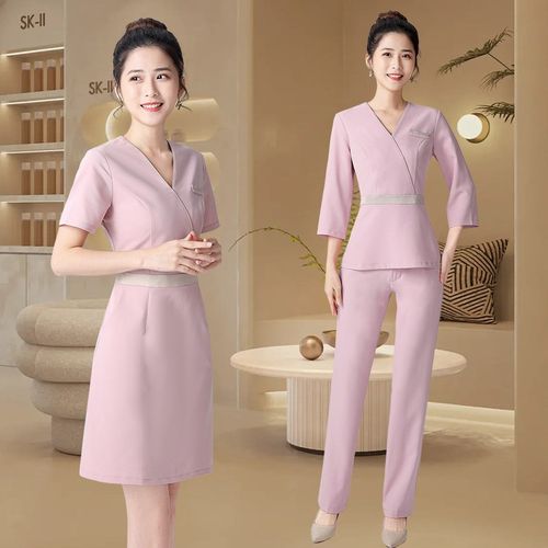 高端连衣裙养生馆美容师皮肤管理技师时尚美容院工作服女套装透气