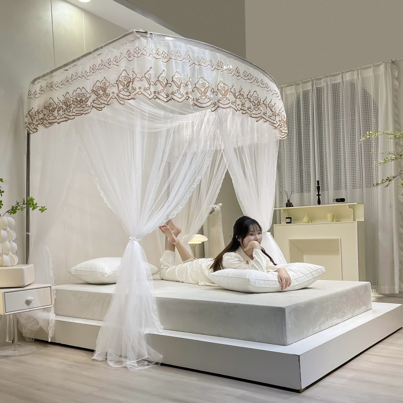 u型蚊帐伸缩卧室家用公主风1.5m蚊帐1.8m加粗不锈钢支架1.2米蚊帐