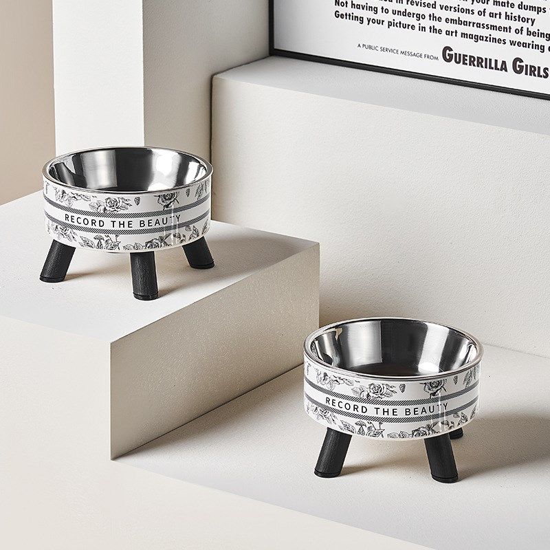 不锈钢高脚猫碗狗狗碗狗盆饭碗食盆大口径喝水碗宠物碗架猫咪用品